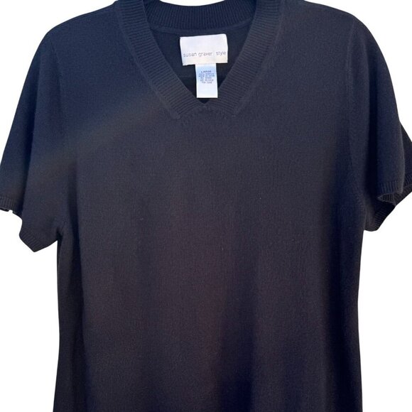 Susan Graver Style Womens Black Short Sleeve V-Neck Knit Sweater Shirt Large - Picture 2 of 7